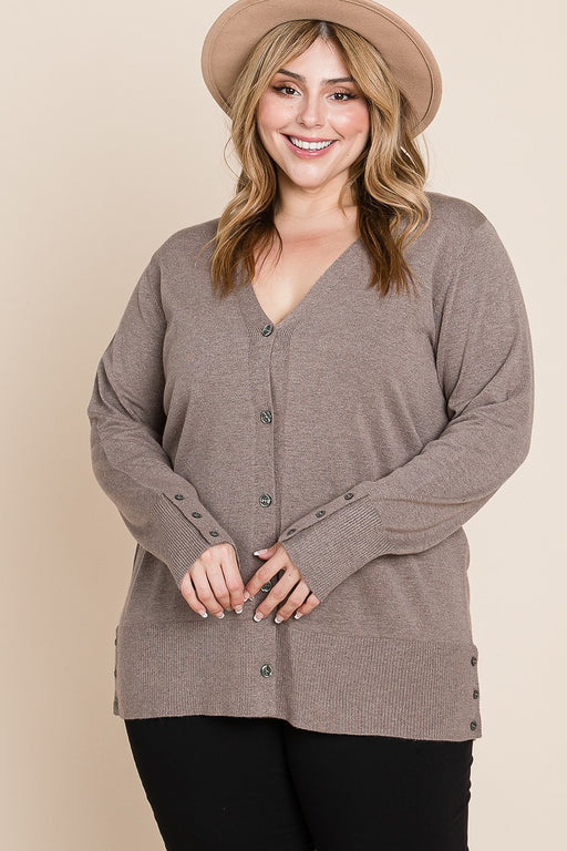 Plus Size Solid Buttery Soft V Neck Button Up High Quality Two Tone Knit Cardigan Plus Size Solid Buttery Soft V Neck Button Up High Quality Two Tone Knit Cardigan - M&R CORNER M&R CORNER