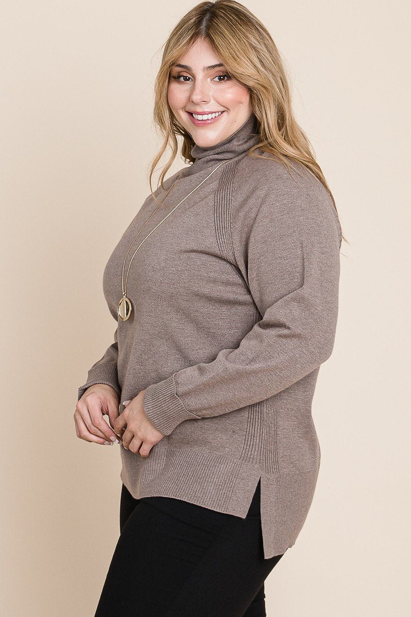 Plus Size High Quality Buttery Soft Solid Knit Turtleneck Two Tone High Low Hem Sweater Plus Size High Quality Buttery Soft Solid Knit Turtleneck Two Tone High Low Hem Sweater - M&R CORNER M&R CORNER