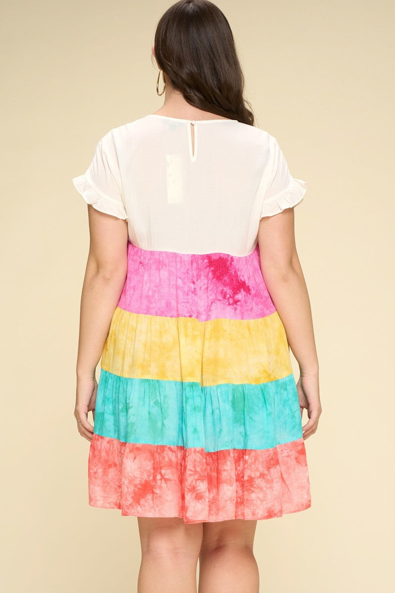 Multi Color Tie-dye Tiered Mini Dress Multi Color Tie-dye Tiered Mini Dress - M&R CORNER M&R CORNER