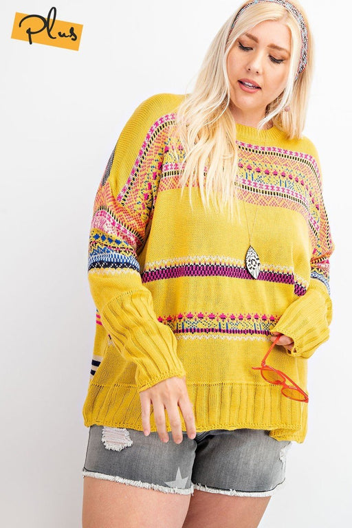 Plus Size Boho Patterned Knitted Sweater Pullover Plus Size Boho Patterned Knitted Sweater Pullover - M&R CORNER M&R CORNER