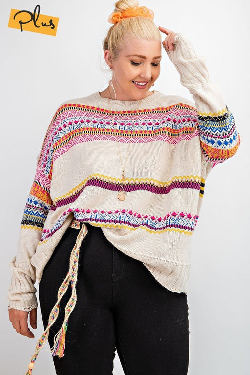 Plus Size Boho Patterned Knitted Sweater Pullover Plus Size Boho Patterned Knitted Sweater Pullover - M&R CORNER M&R CORNER