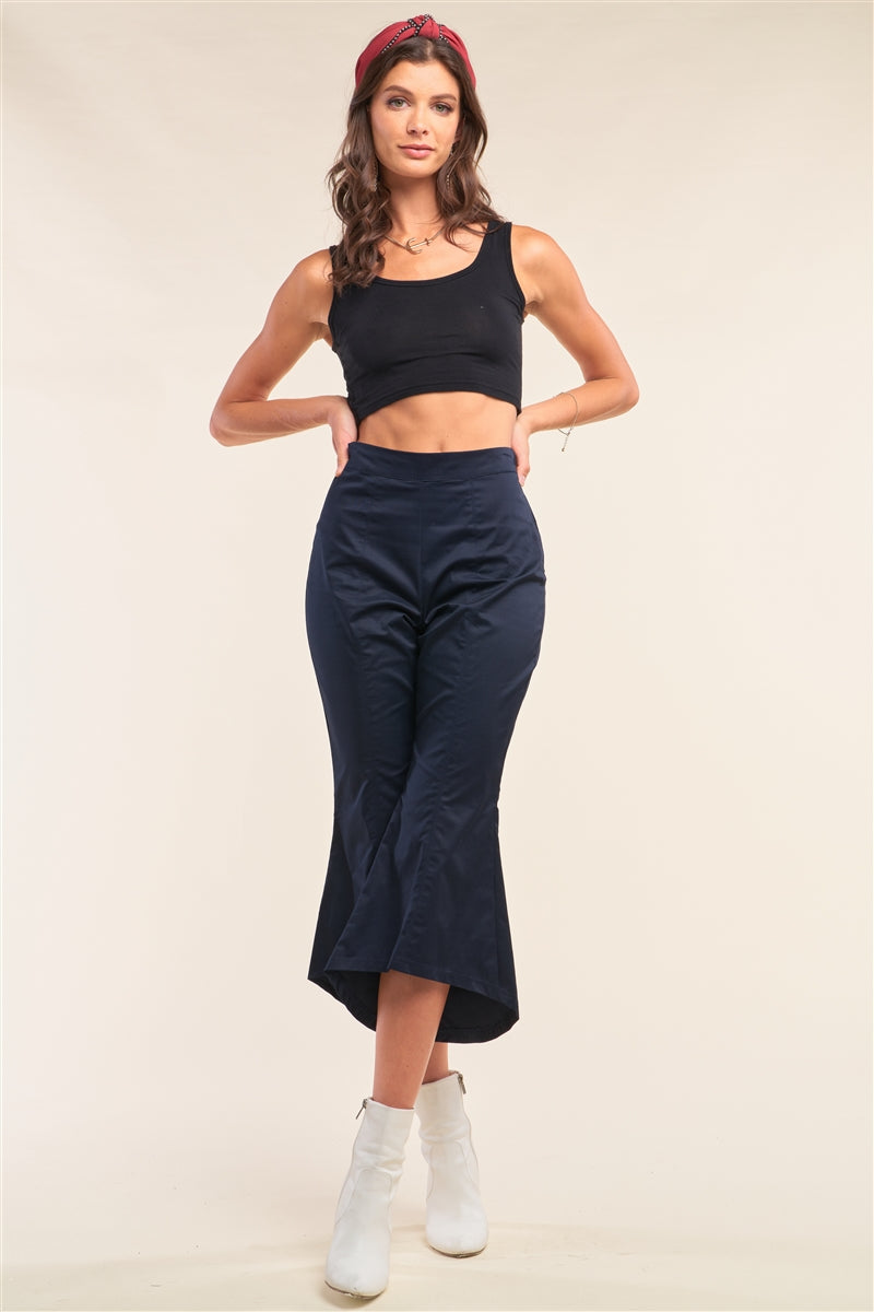 Navy Solid High Waisted Retro Bell Bottom Flare Pants Navy Solid High Waisted Retro Bell Bottom Flare Pants - M&R CORNER M&R CORNER