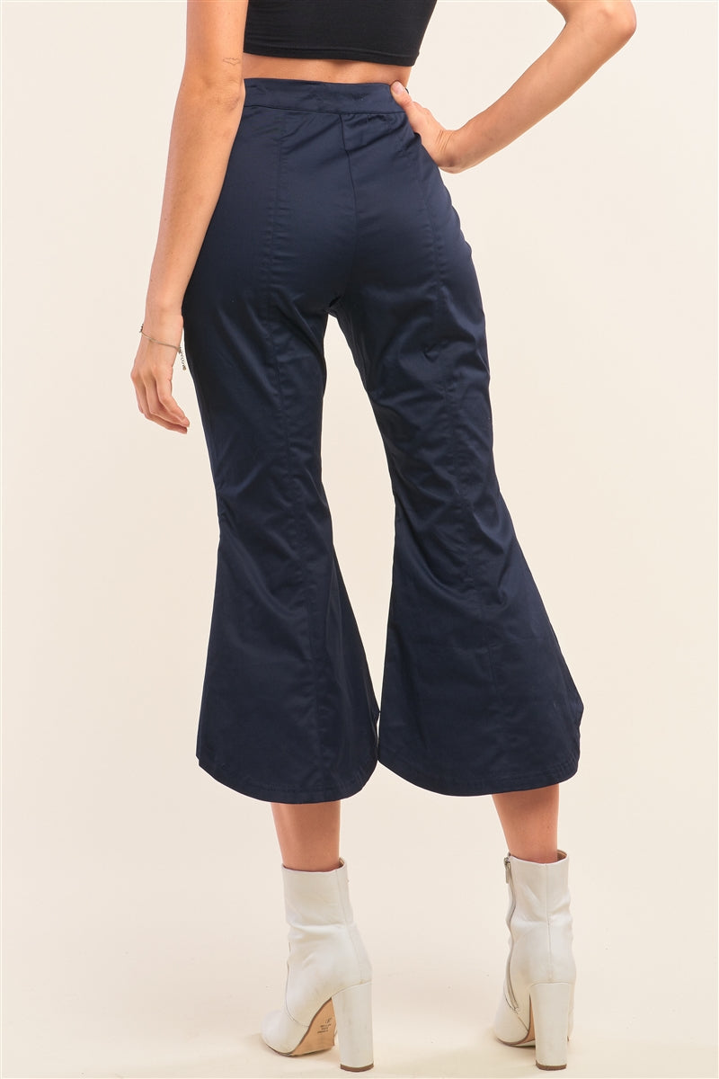 Navy Solid High Waisted Retro Bell Bottom Flare Pants Navy Solid High Waisted Retro Bell Bottom Flare Pants - M&R CORNER M&R CORNER