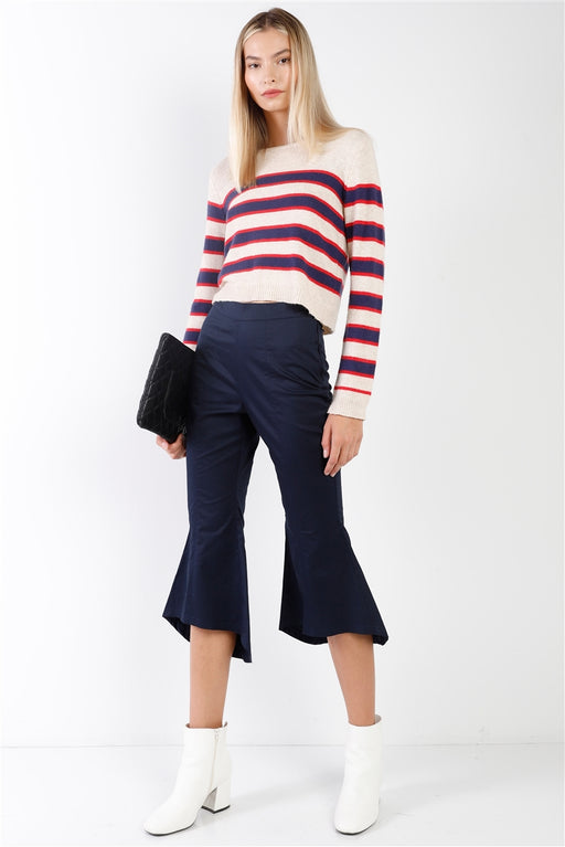 Navy Solid High Waisted Retro Bell Bottom Flare Pants Navy Solid High Waisted Retro Bell Bottom Flare Pants - M&R CORNER M&R CORNER