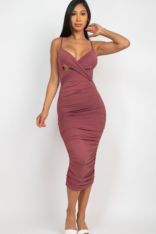 Cross Wrap Ruched Midi Dress Cross Wrap Ruched Midi Dress - M&R CORNER M&R CORNER