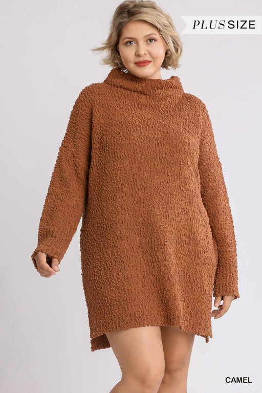 High Cowl Neck Bouclé Long Sleeve Sweater Dress High Cowl Neck Bouclé Long Sleeve Sweater Dress - M&R CORNER M&R CORNER