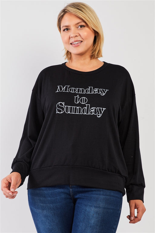 Black "monday Sunday" Print Long Sleeve Relaxed Sweatshirt Top Black "monday Sunday" Print Long Sleeve Relaxed Sweatshirt Top - M&R CORNER M&R CORNER