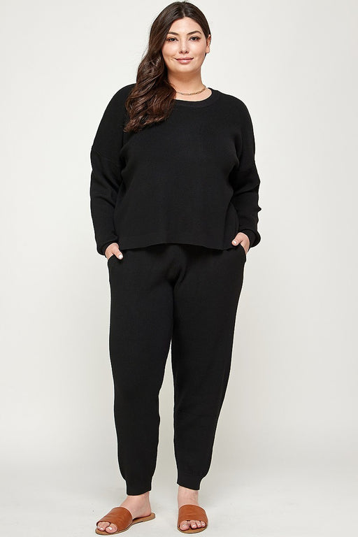 Plus Size Solid Sweater Knit Top And Pant Set Plus Size Solid Sweater Knit Top And Pant Set - M&R CORNER M&R CORNER