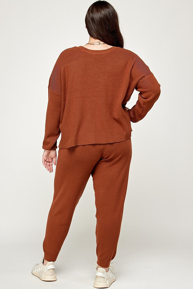 Plus Size Solid Sweater Knit Top And Pant Set Plus Size Solid Sweater Knit Top And Pant Set - M&R CORNER M&R CORNER