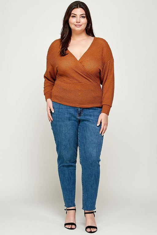 Plus Size Textured Waffle Sweater Knit Top Plus Size Textured Waffle Sweater Knit Top - M&R CORNER M&R CORNER