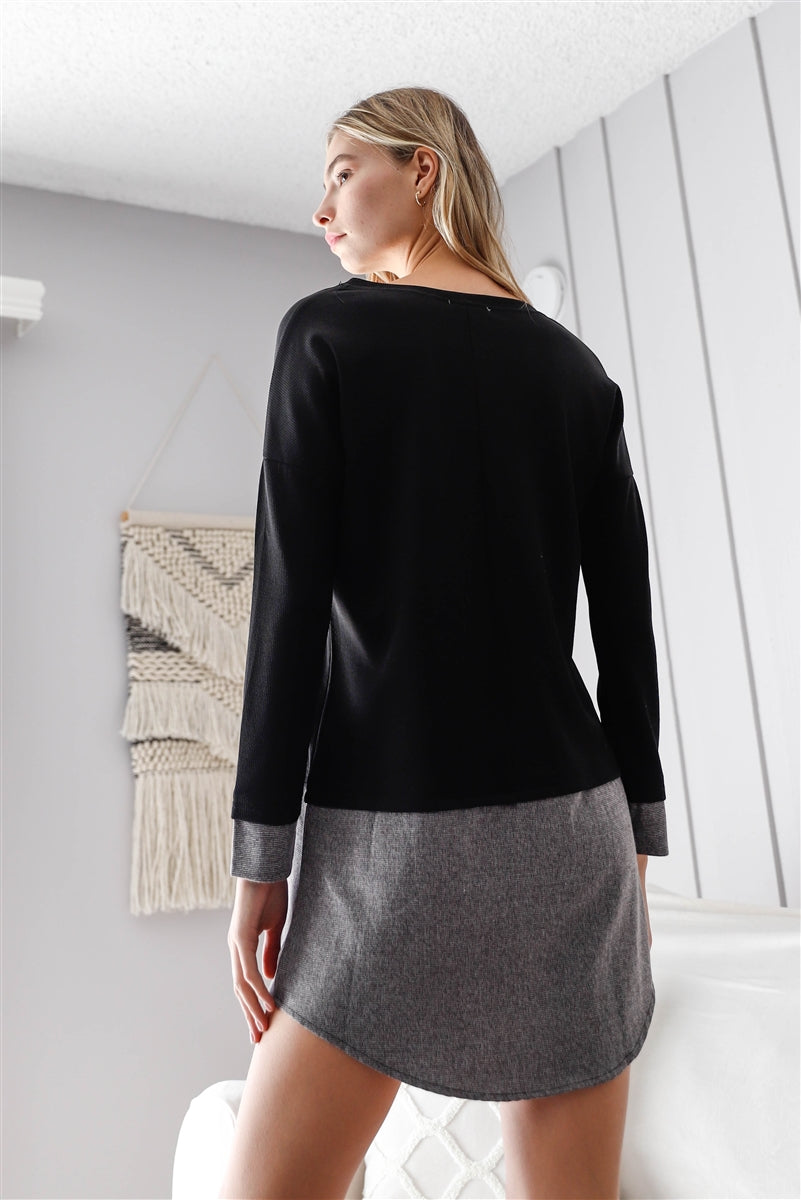 Knit Combo Long Sleeve Sweater Dress Knit Combo Long Sleeve Sweater Dress - M&R CORNER M&R CORNER