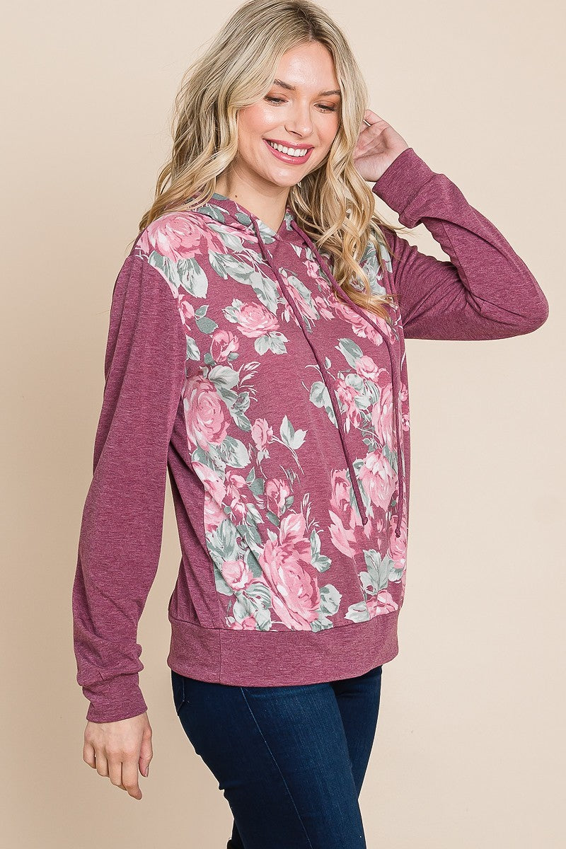 Floral Printed Contrast Hoodie With Relaxed Fit And Cuff Detail Floral Printed Contrast Hoodie With Relaxed Fit And Cuff Detail - M&R CORNER M&R CORNER