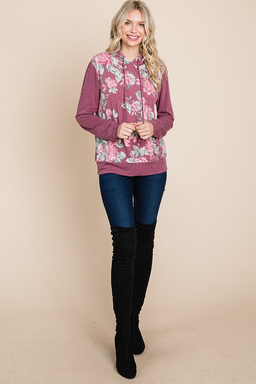 Floral Printed Contrast Hoodie With Relaxed Fit And Cuff Detail Floral Printed Contrast Hoodie With Relaxed Fit And Cuff Detail - M&R CORNER M&R CORNER