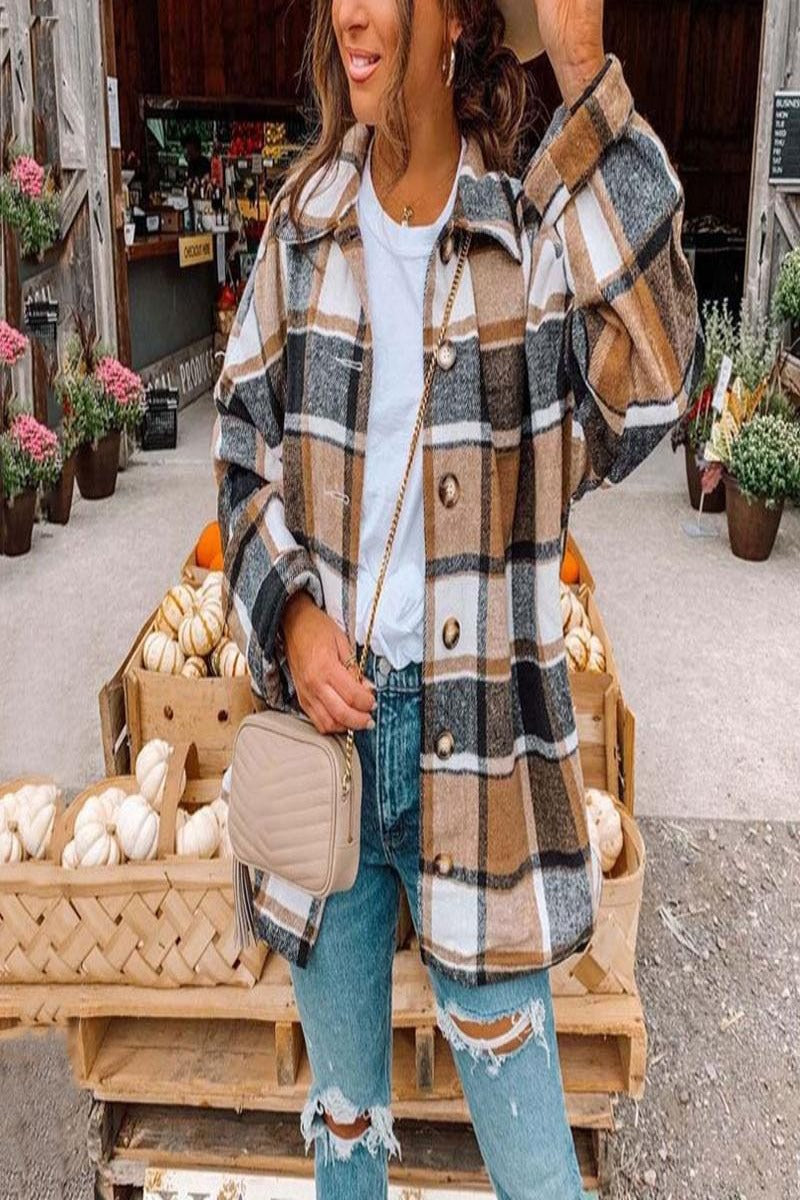 Oversized Checkered Plaid Shirt Jacket Oversized Checkered Plaid Shirt Jacket - M&R CORNER0 M&R CORNER Brown / S