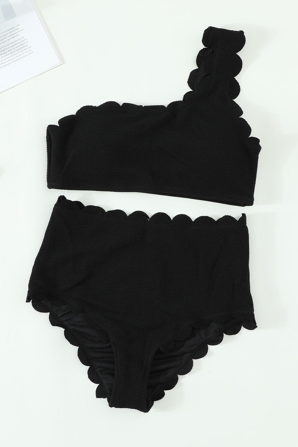 Textured One-Shoulder Scalloped Bikini Set