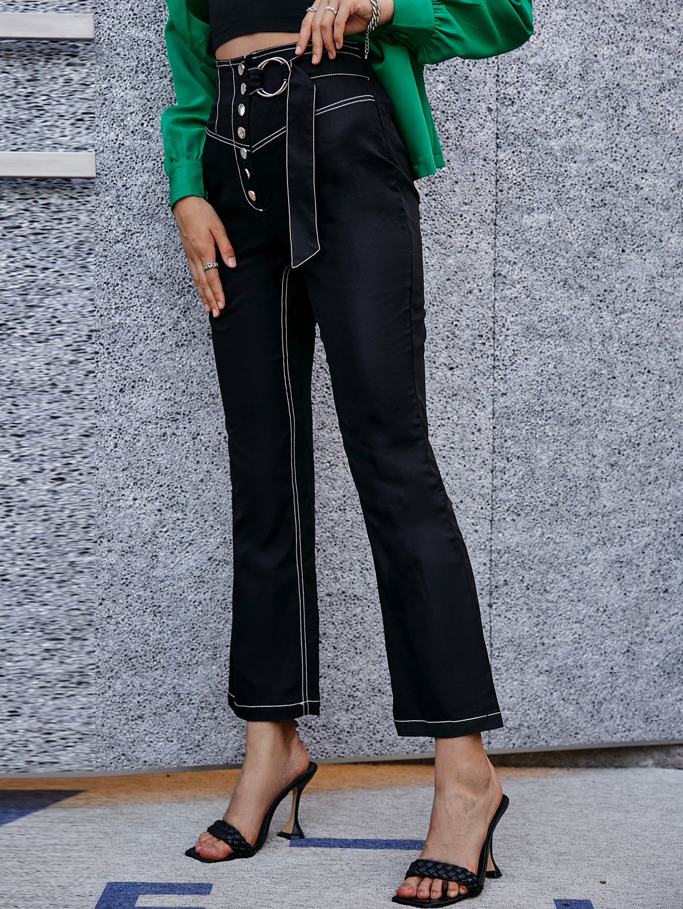 Belted Button Fly Cropped Bell Bottoms