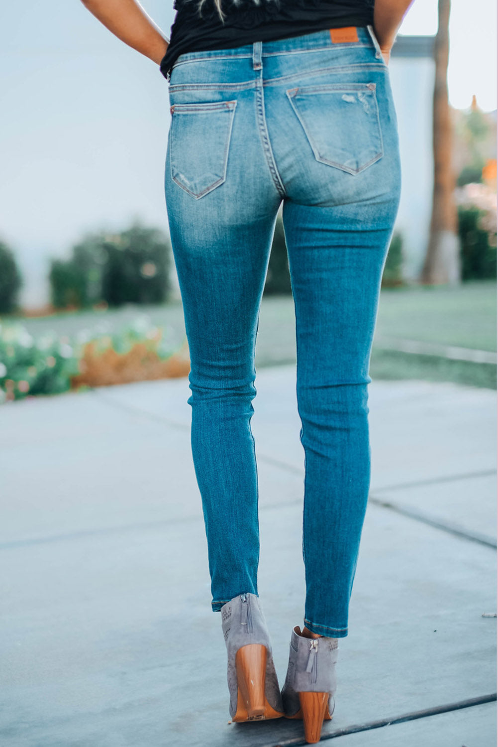 Plaid Patch Destroyed Jeans