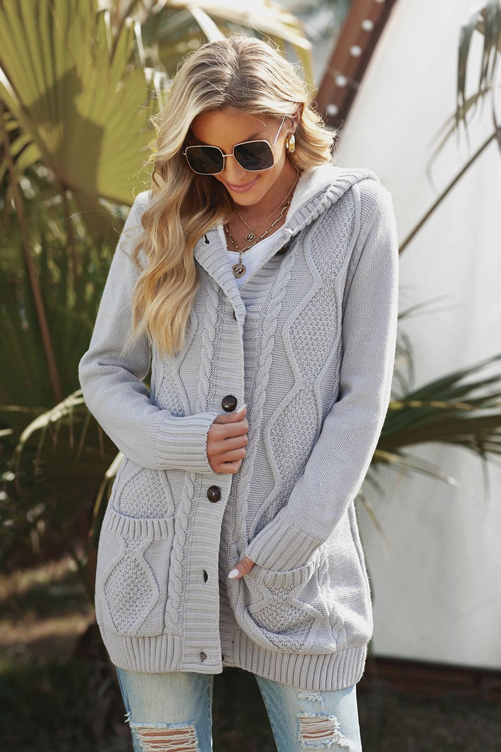 Knitted Sherpa-Lined Hooded Cardigan