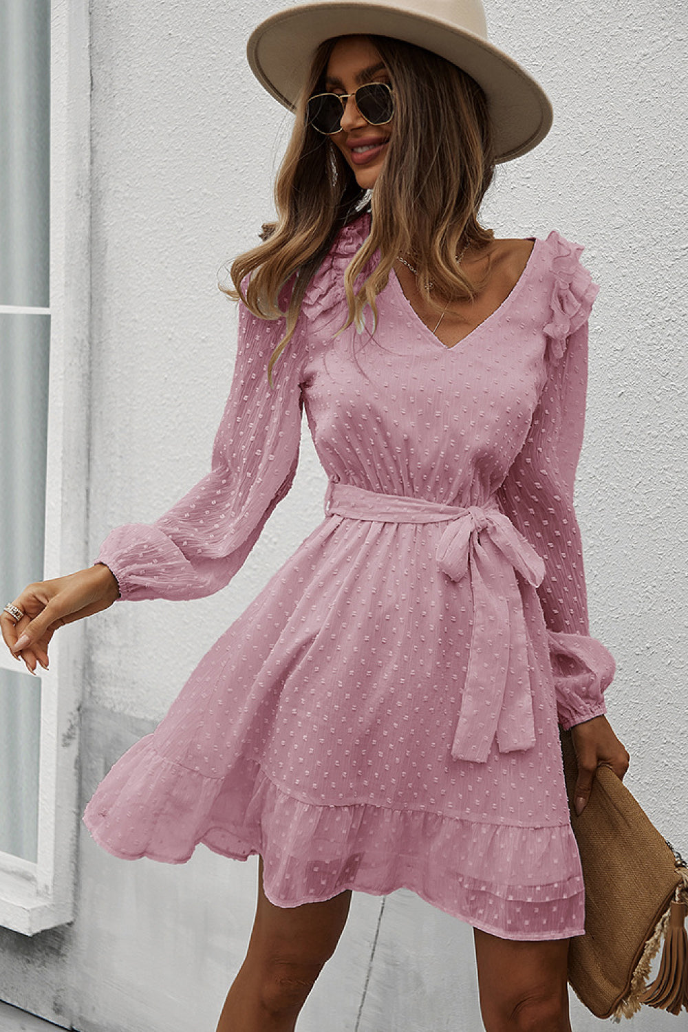 Swiss Dot Frill Shoulder Mini Dress