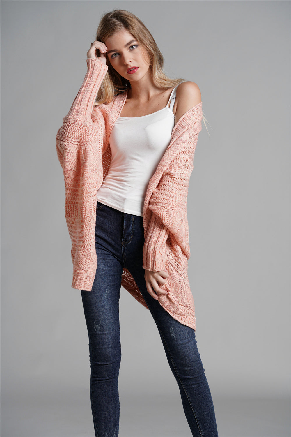 Cable-Knit Dolman Sleeve Cardigan