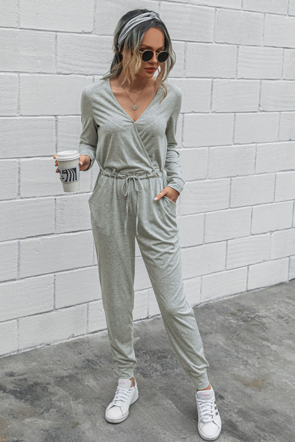 Surplice Neck Tapered Leg Jumpsuit