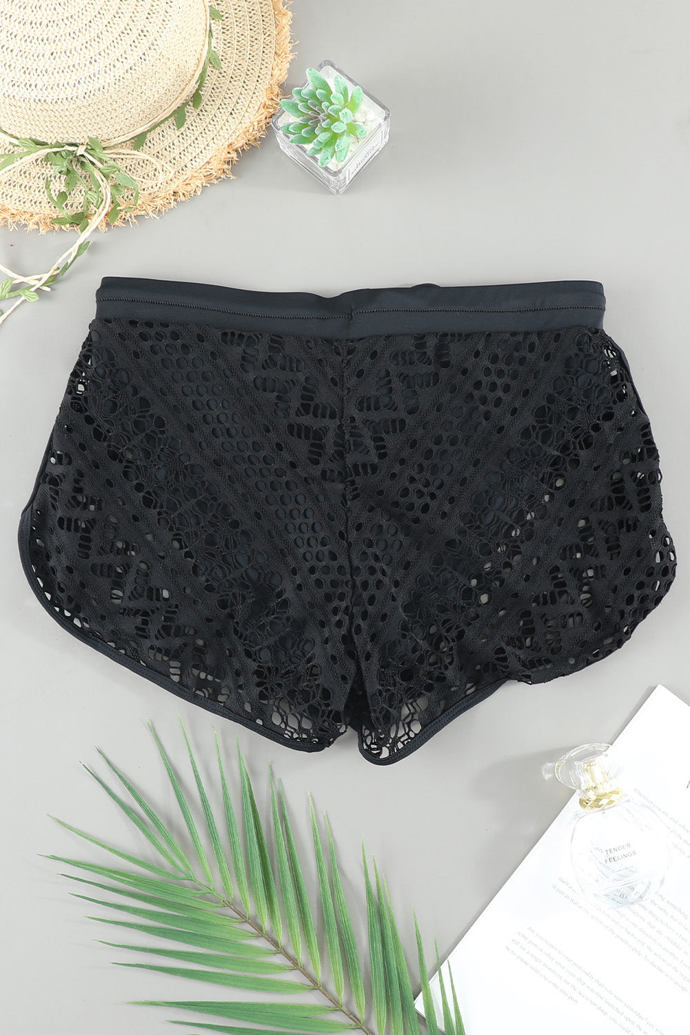 Lace Overlay Drawstring Swim Short