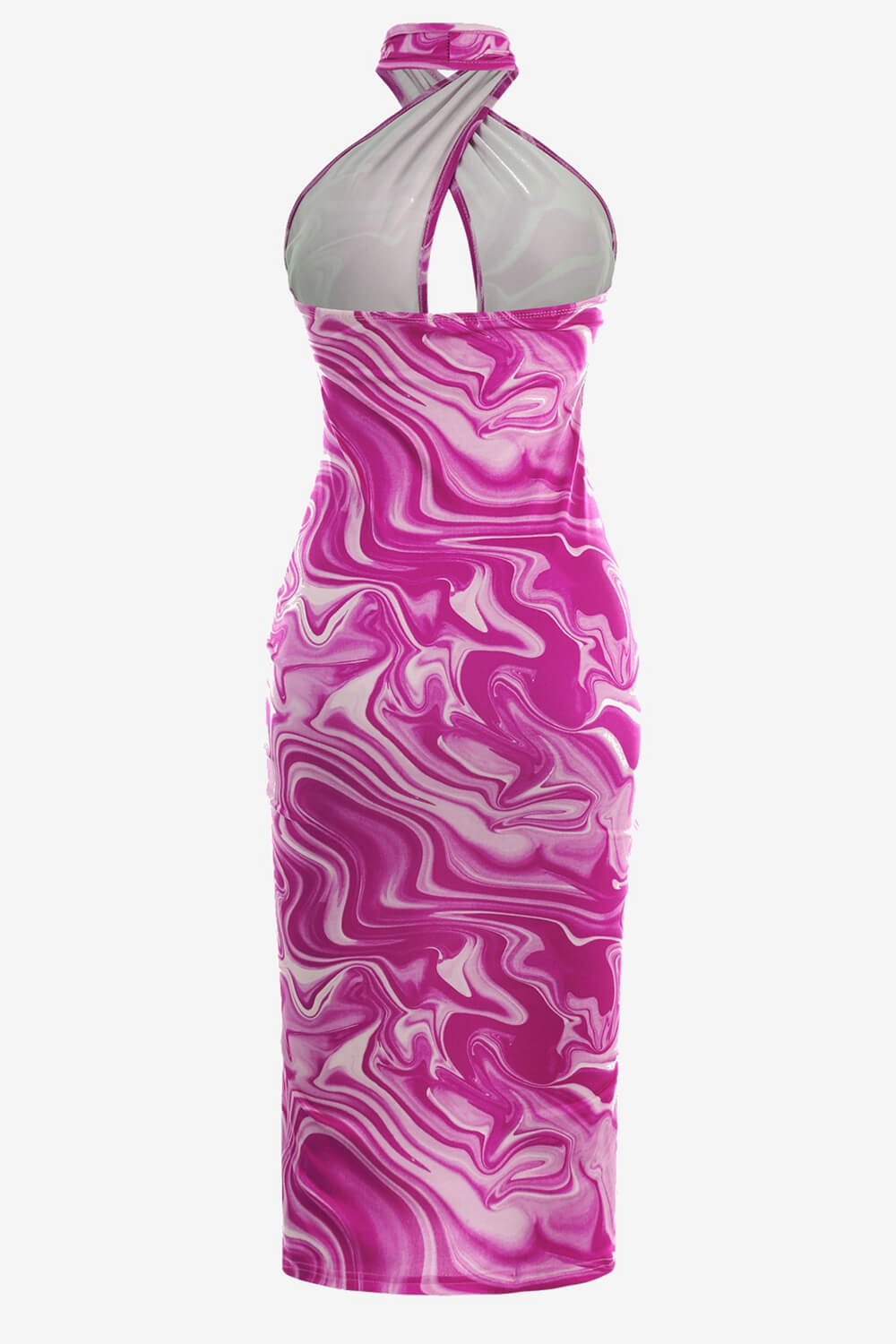 Abstract Print Ruched Side Split Halter Neck Dress