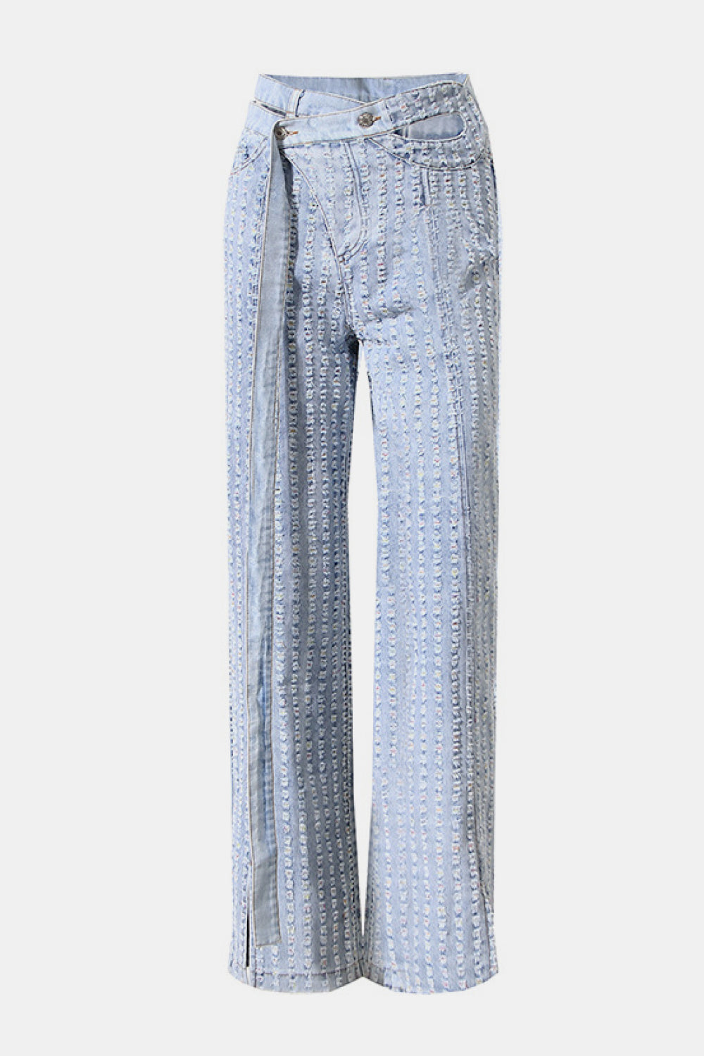 Asymmetrical Slit Distressed Jeans