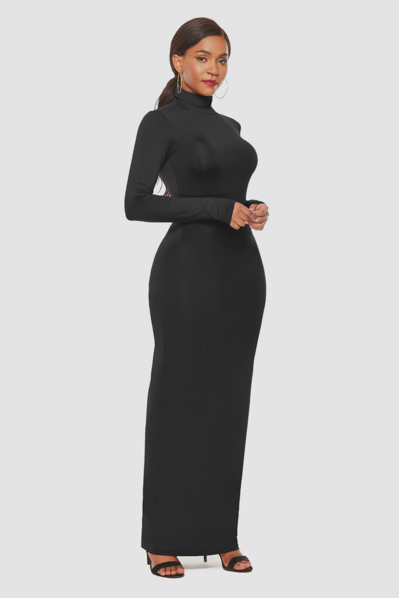 Black High Neck Solid Bodycon Dress