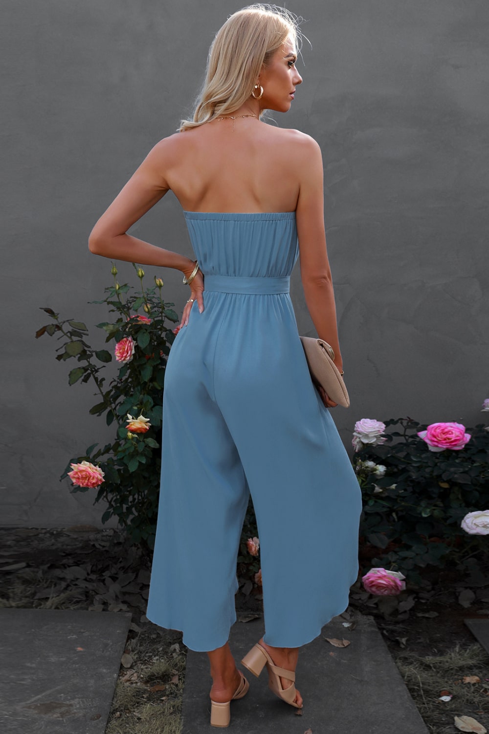 Lace Trim Tie-Waist Strapless Cropped Jumpsuit