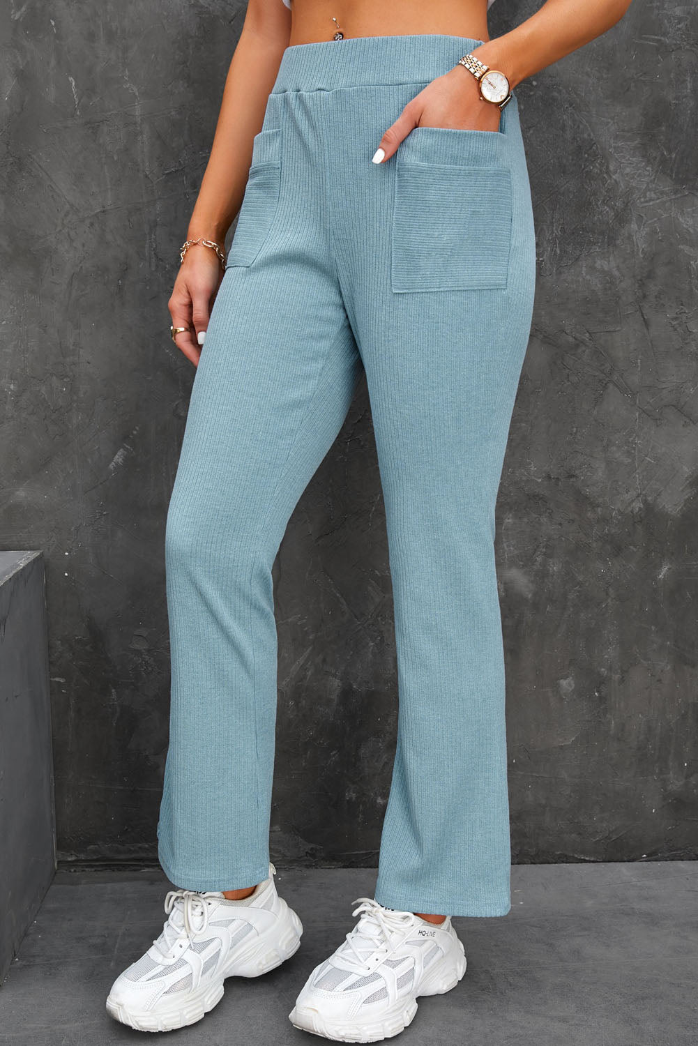 Ribbed Banded Waist Lounge Pants with Pockets