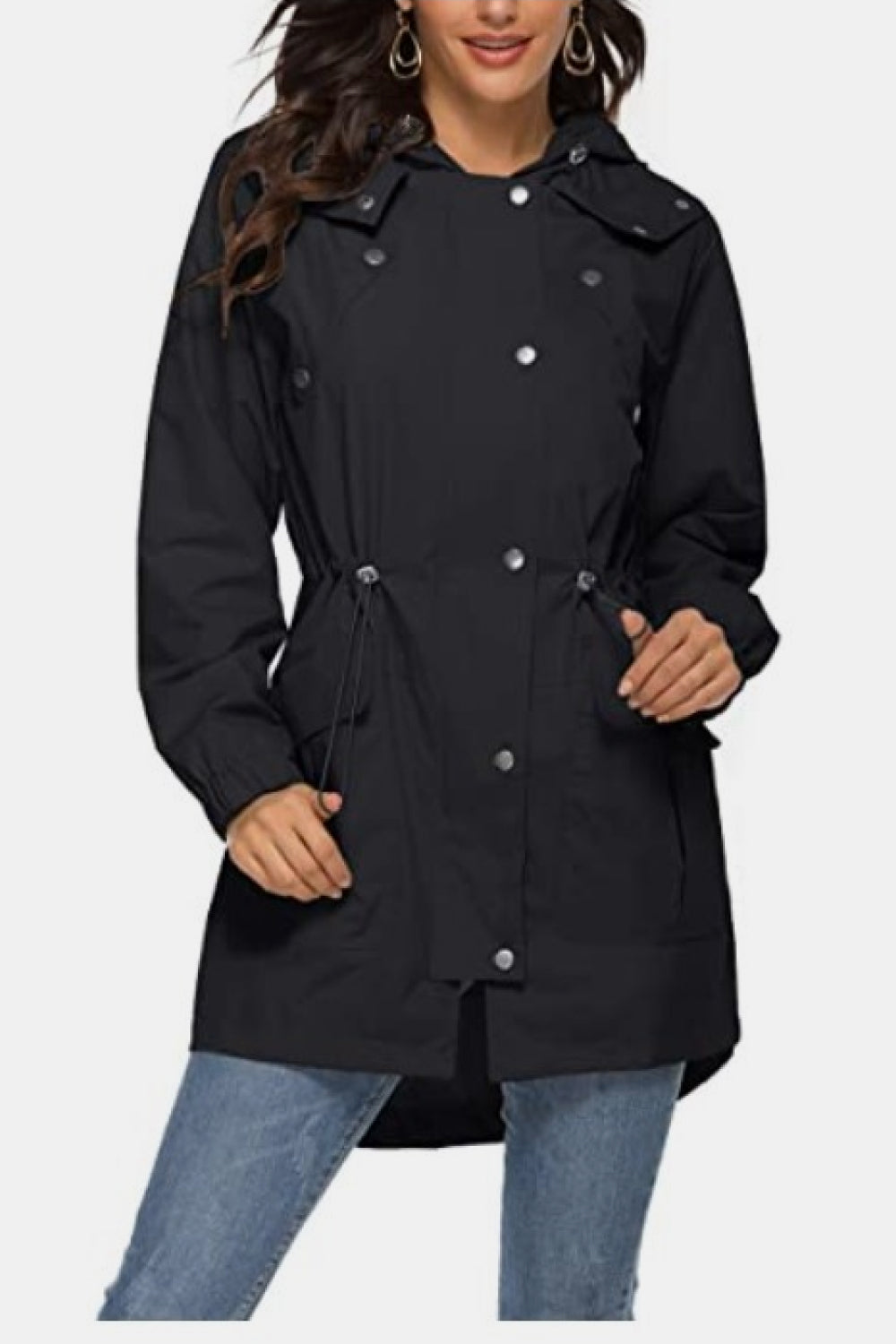 Elastic Waist Waterproof Hooded Coat