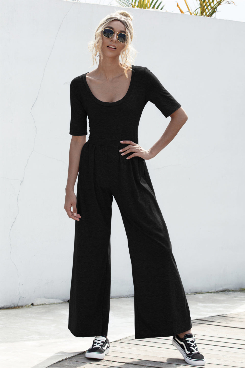 Scoop Neck Wide Leg Jumpsuit