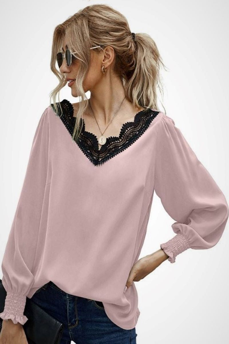 Contrast lace Balloon Sleeve Top