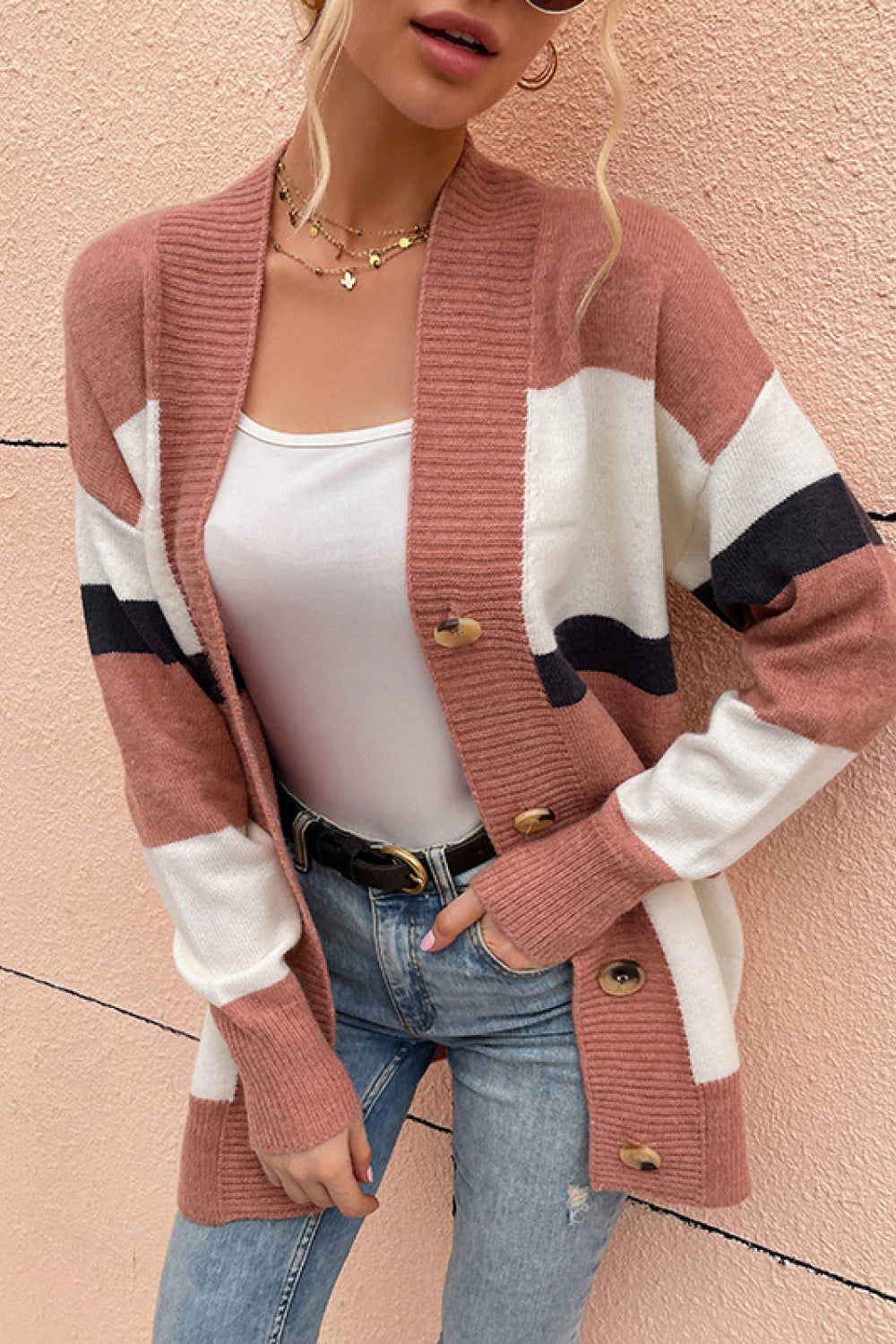 Striped Button Down Cardigan Sweater