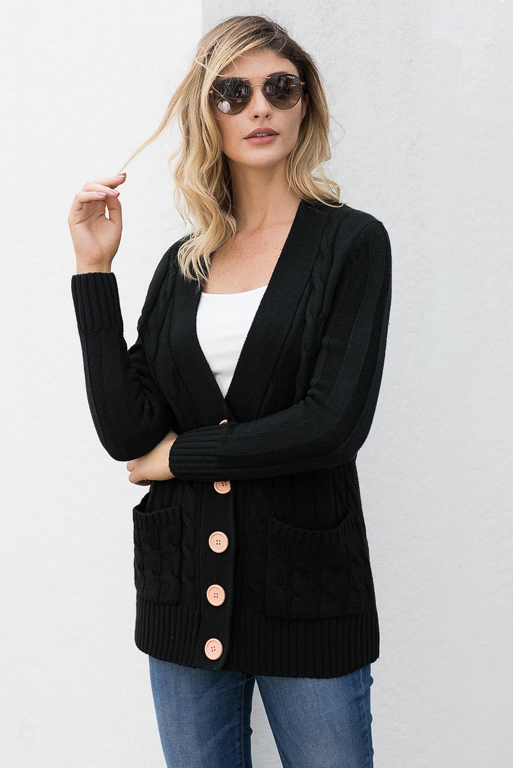 Cable-Knit V-Neck Cardigan Sweater