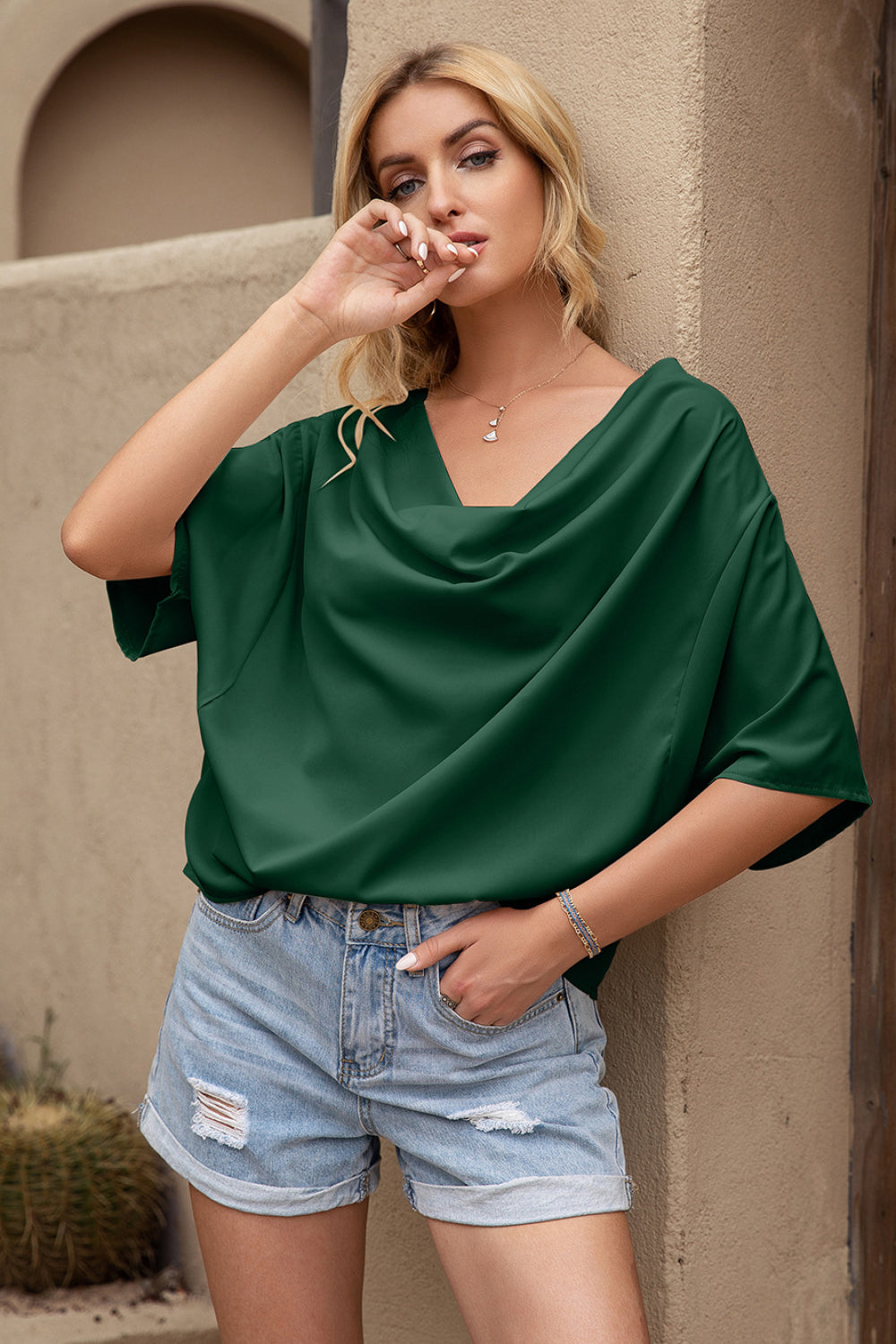 Cowl Neck Batwing Sleeve Top