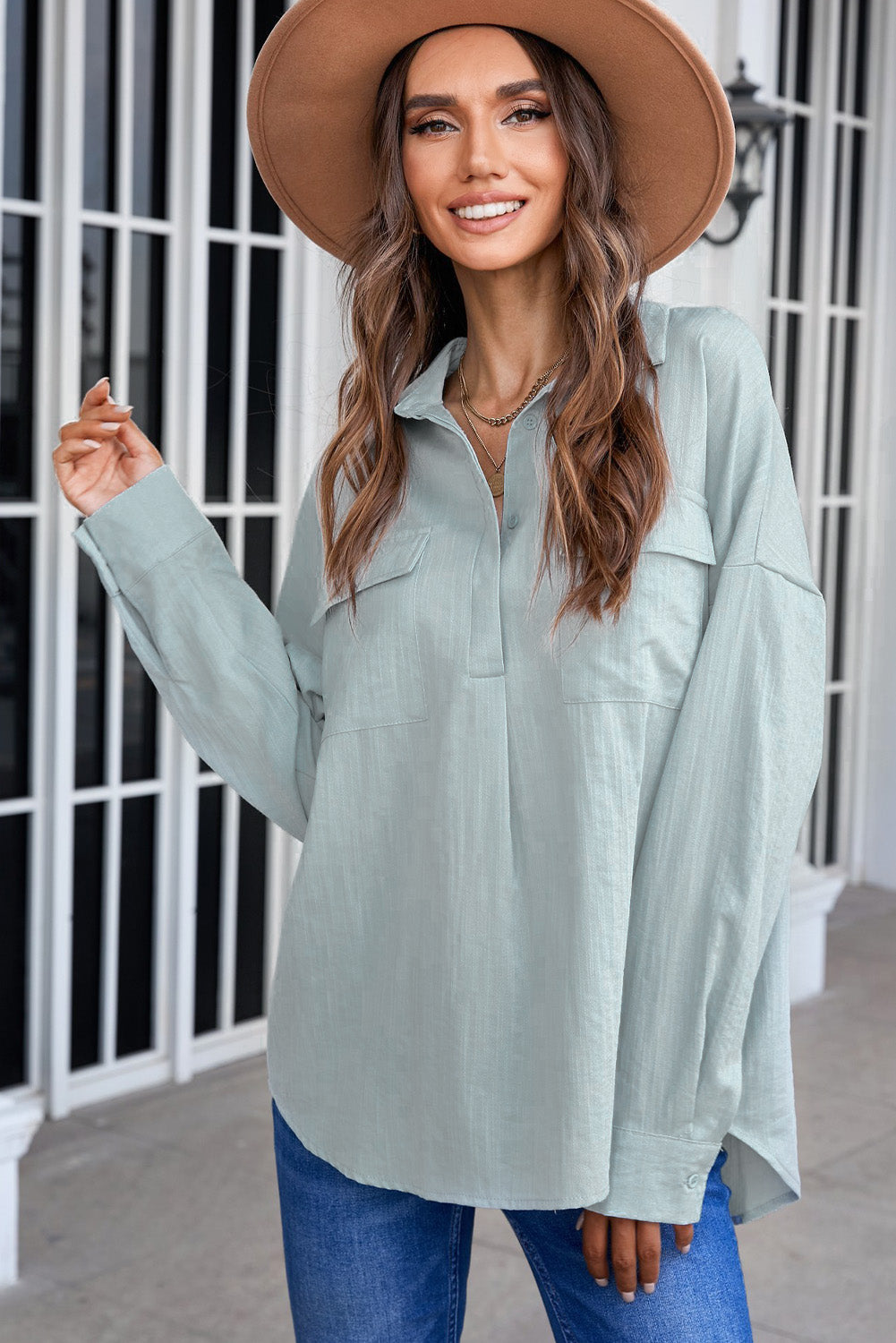 Buttoned Long Sleeve Shirt with Pocket