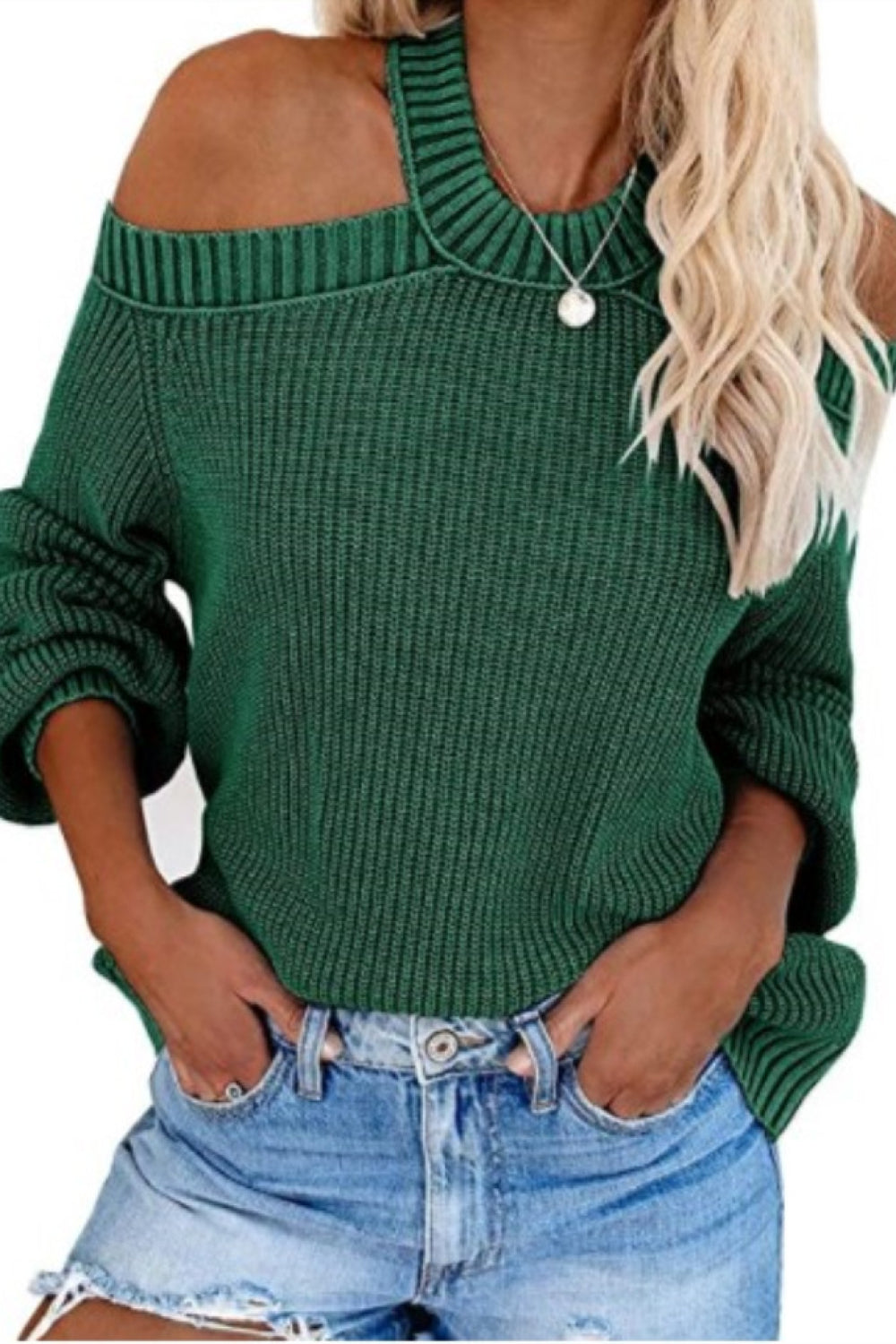 Cold Shoulder Cutout Back Rib-Knit Sweater