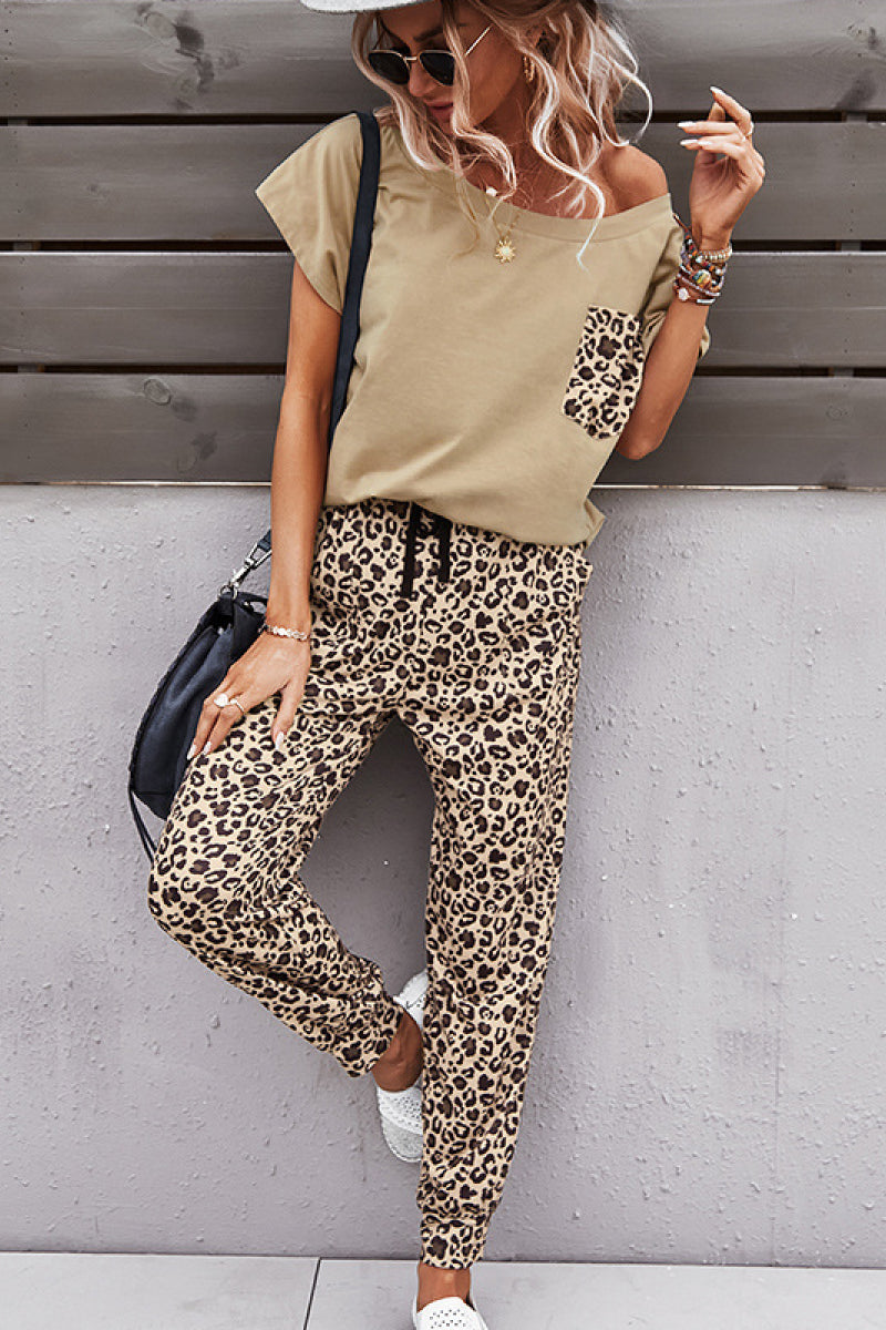 Leopard Pocket Top and Leopard Pants Lounge Set