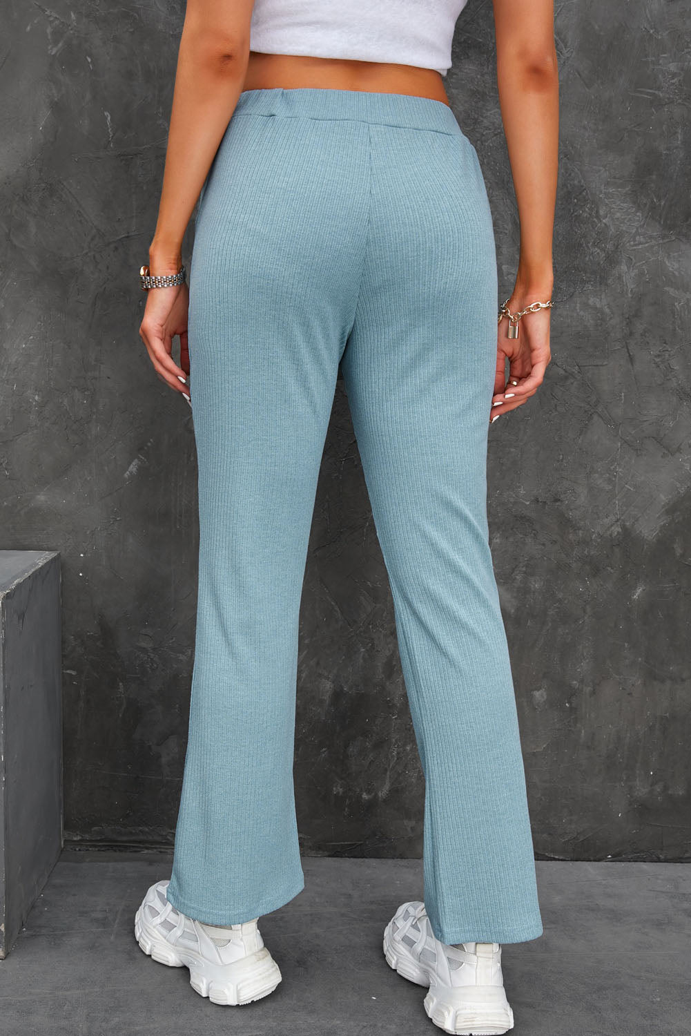 Ribbed Banded Waist Lounge Pants with Pockets