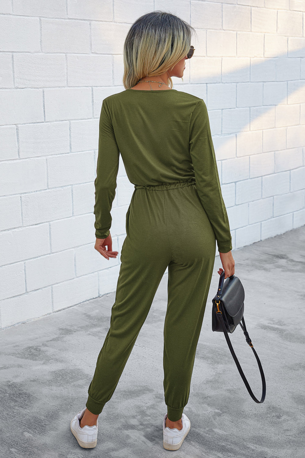 Surplice Neck Tapered Leg Jumpsuit