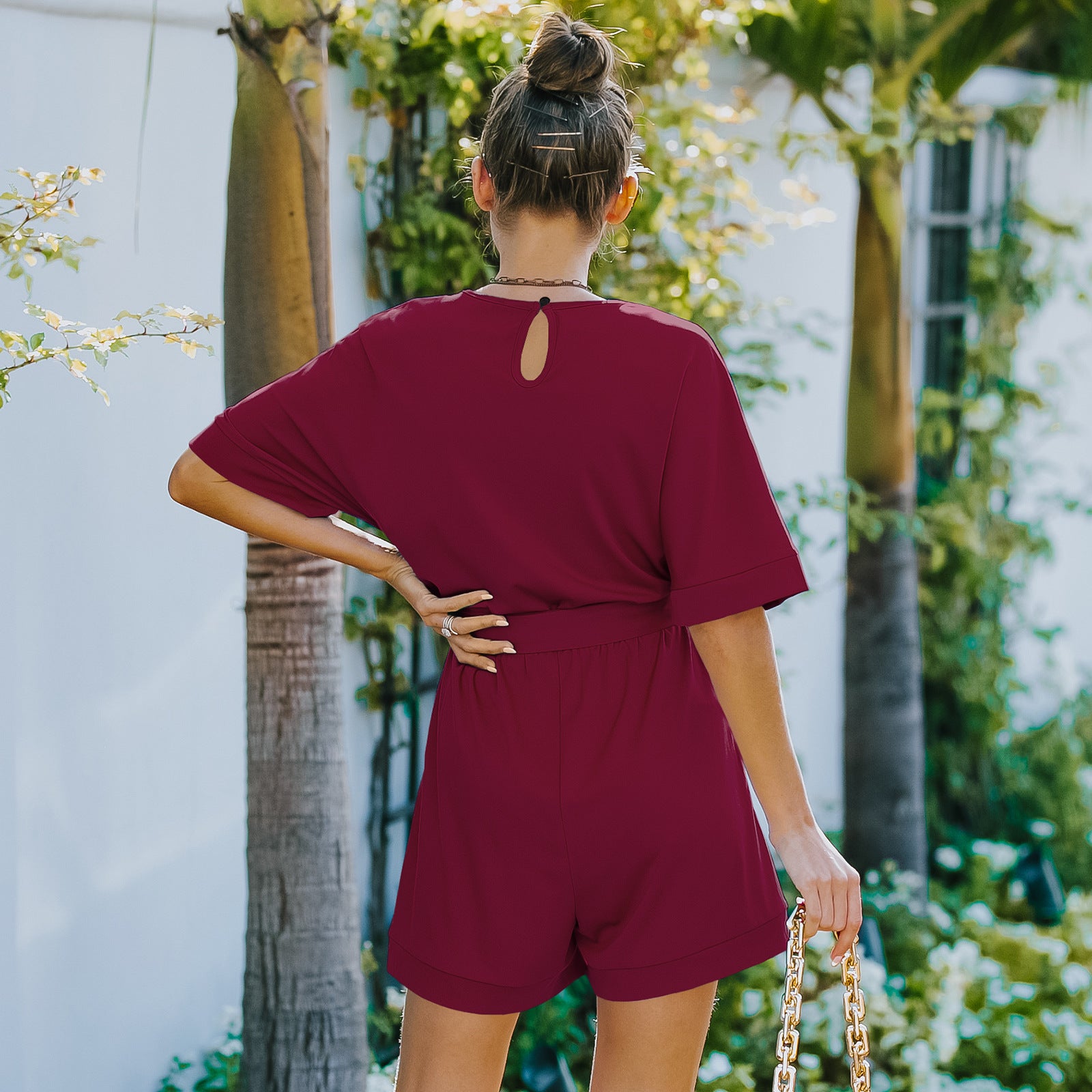 Tie Waist V-Neck Romper