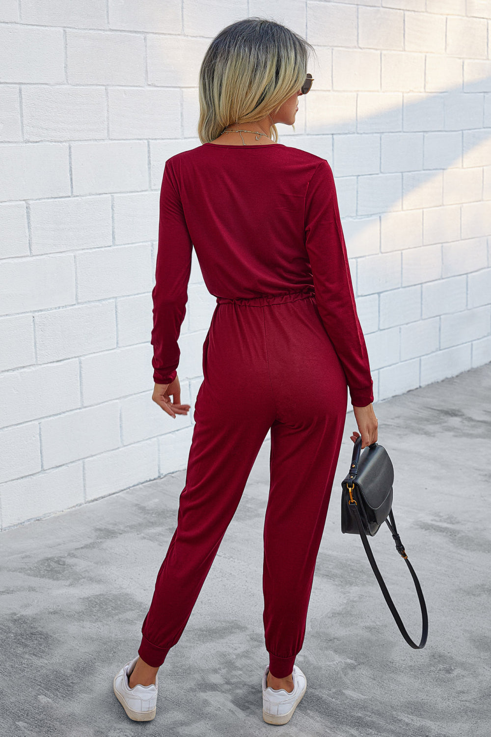 Surplice Neck Tapered Leg Jumpsuit