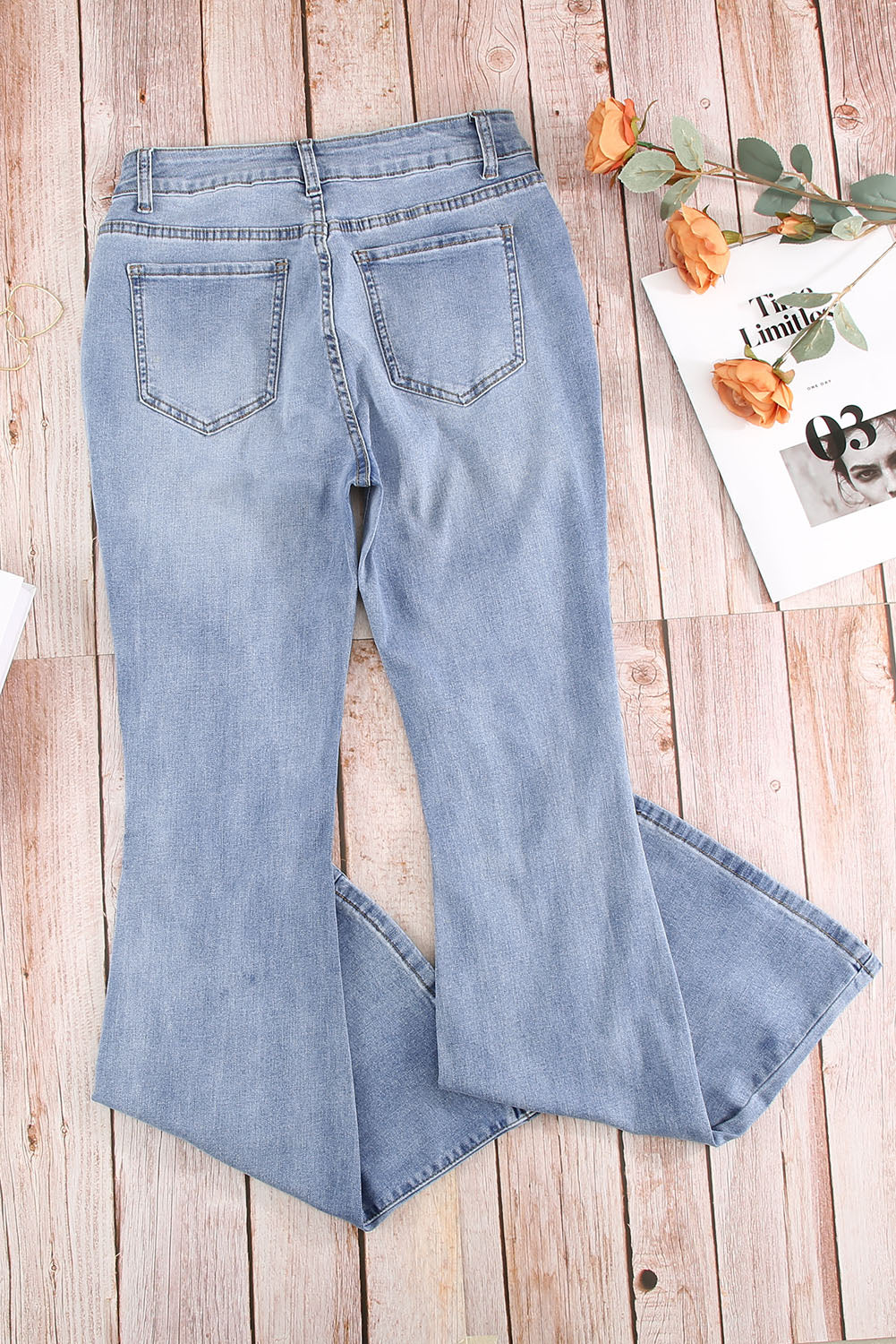 Distressed Flare Jeans with Pockets