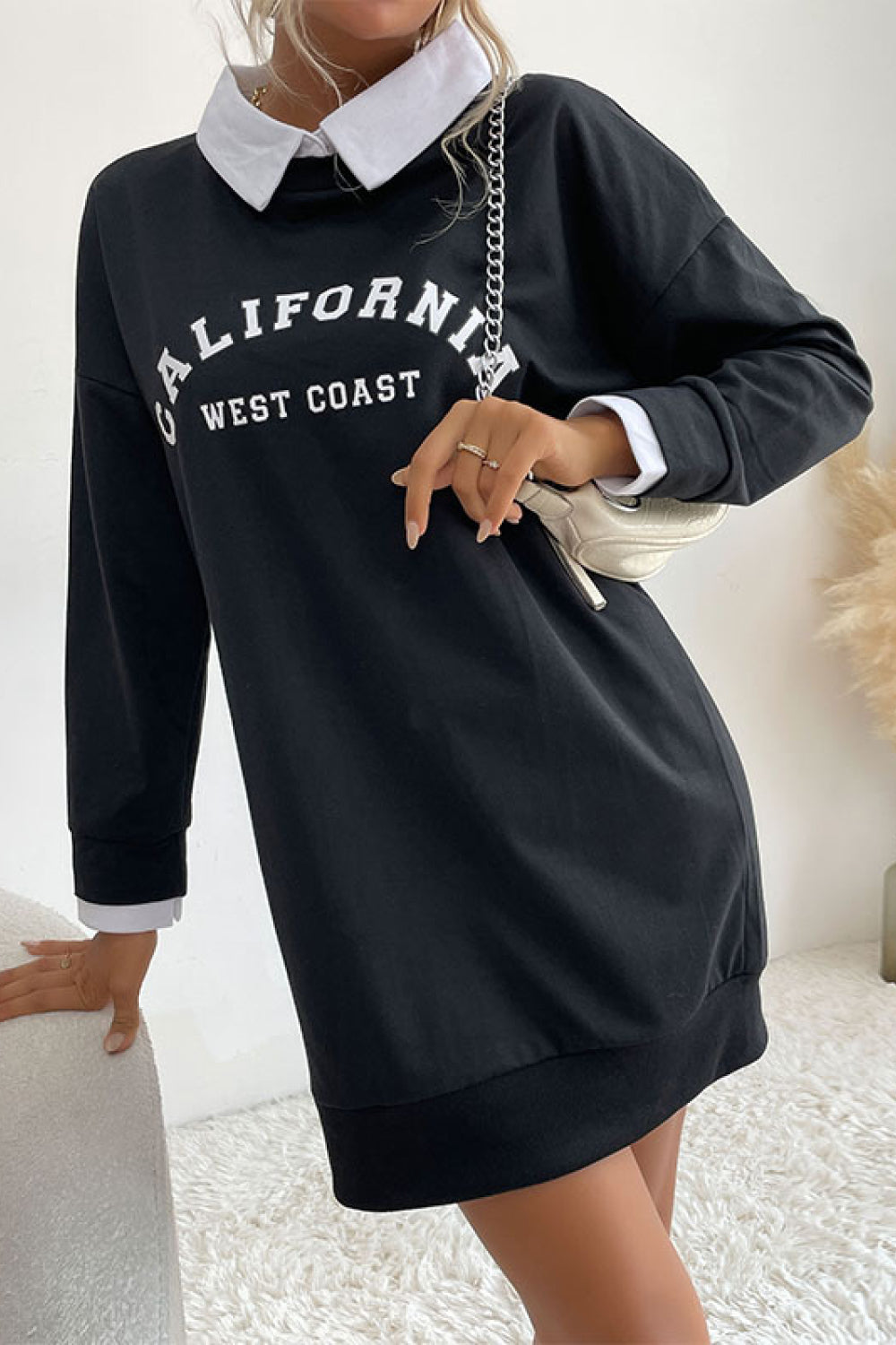 CALIFORNIA Collared Sweatshirt Dress