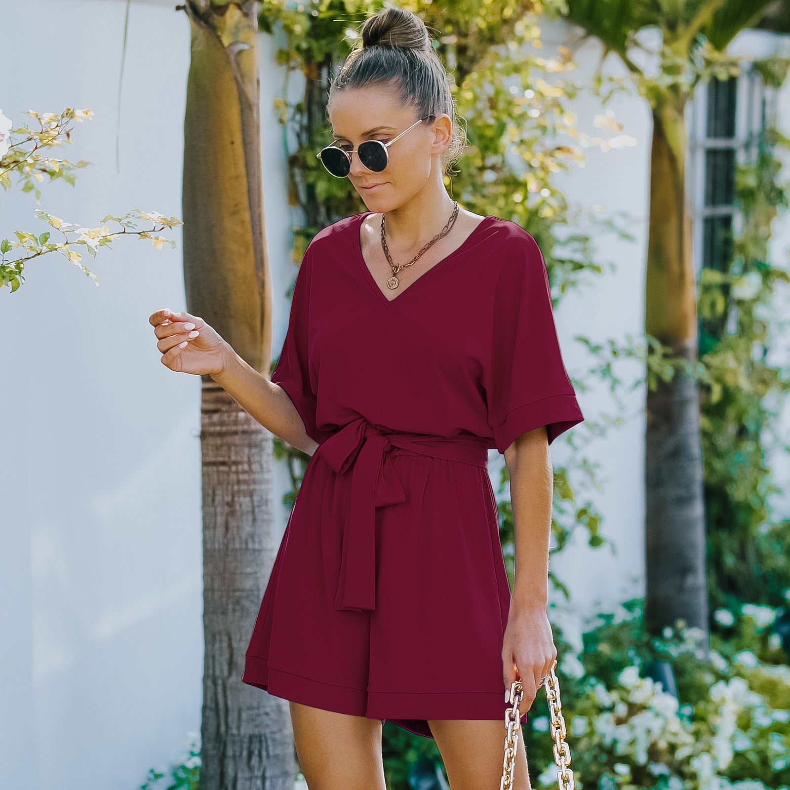 Tie Waist V-Neck Romper