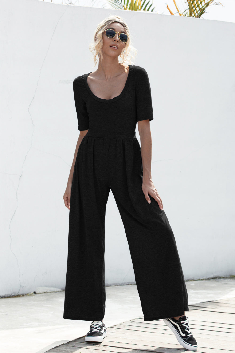 Scoop Neck Wide Leg Jumpsuit