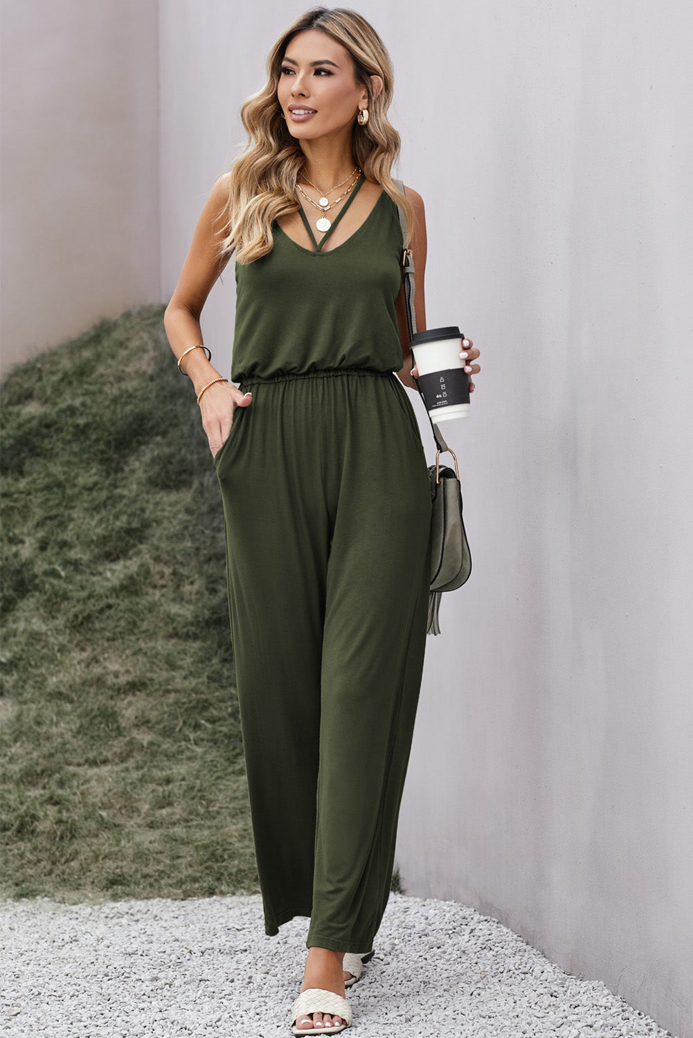 Spaghetti Strap Wide Leg Jumpsuit