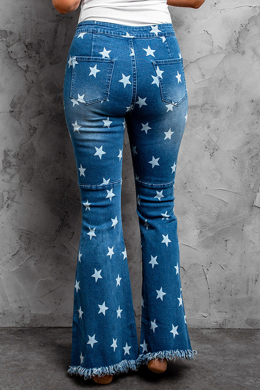 Star Print Distressed Raw Hem Flare Jeans Star Print Distressed Raw Hem Flare Jeans - M&R CORNERjeans Trendsi